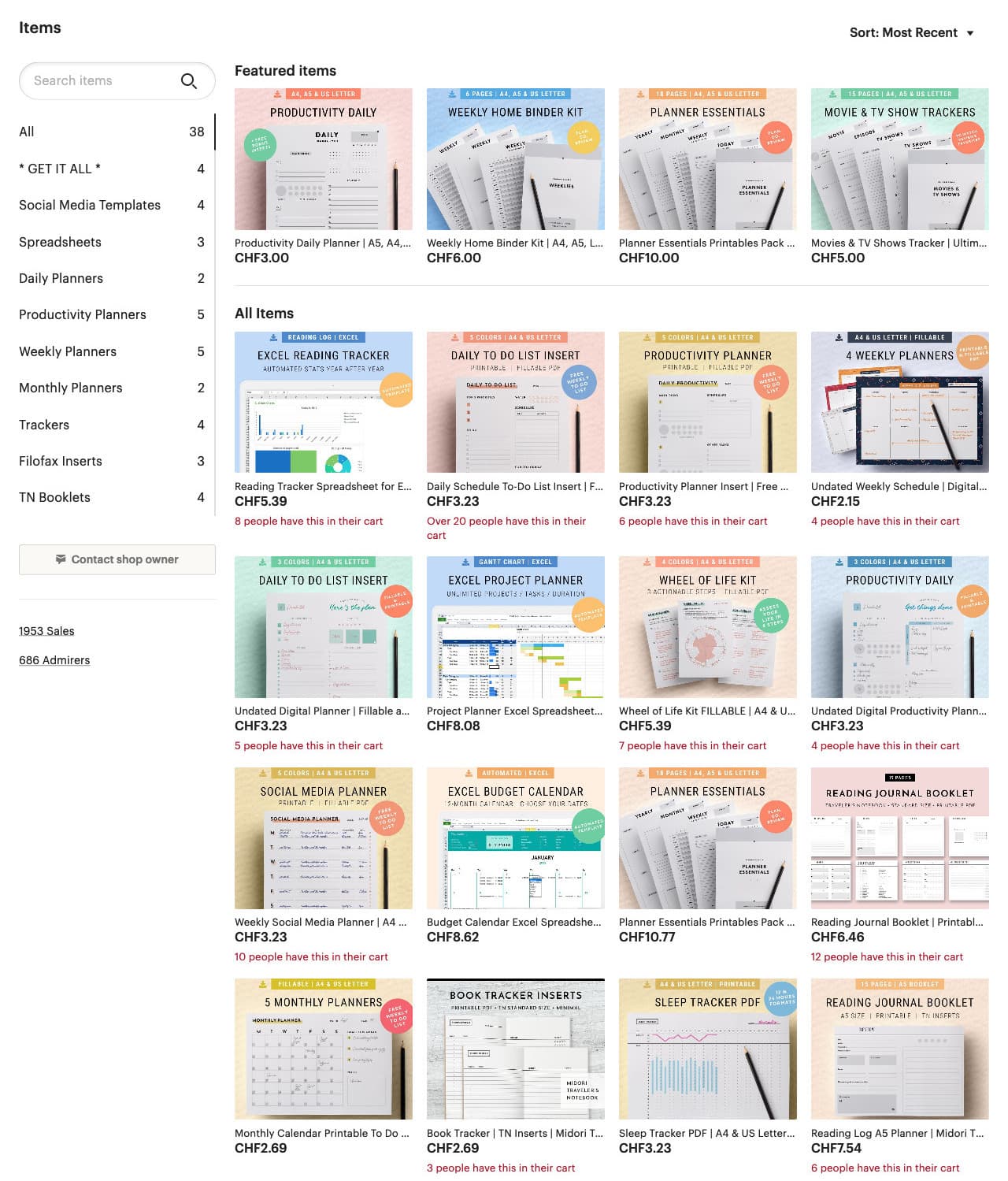 Listings of Life Under Control on Etsy