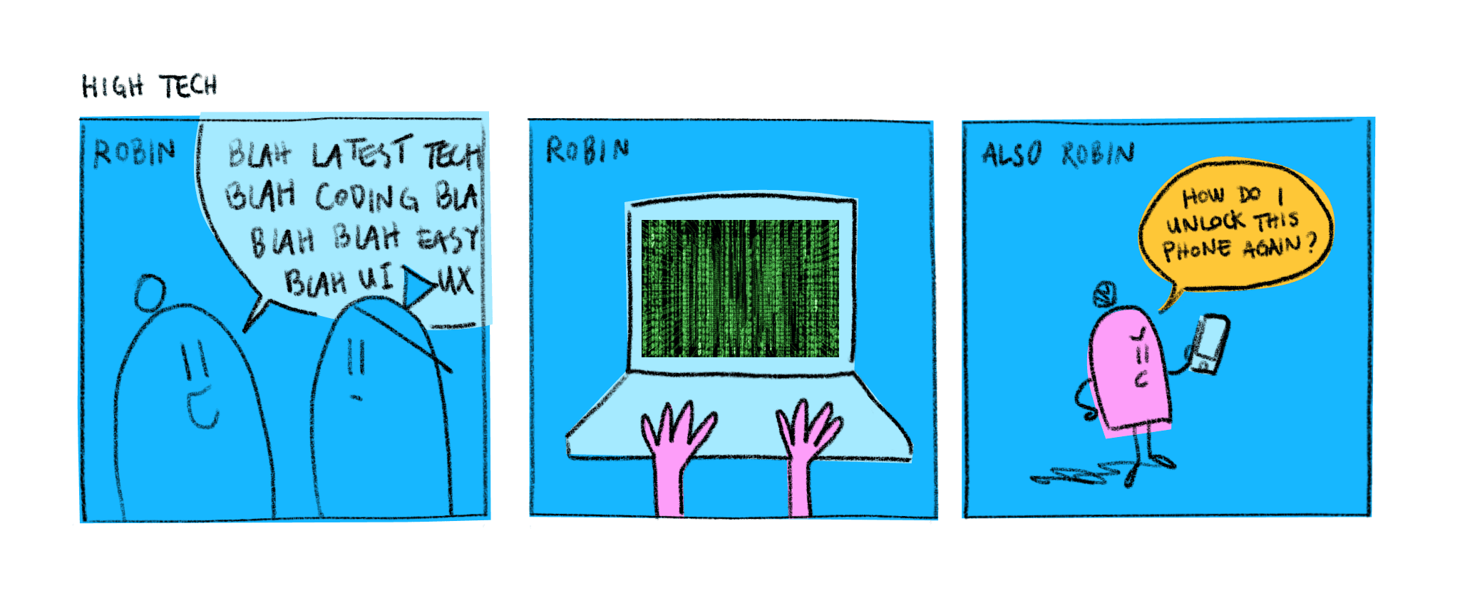 High Tech, a three frame comic strip about the struggle Robin has with phones